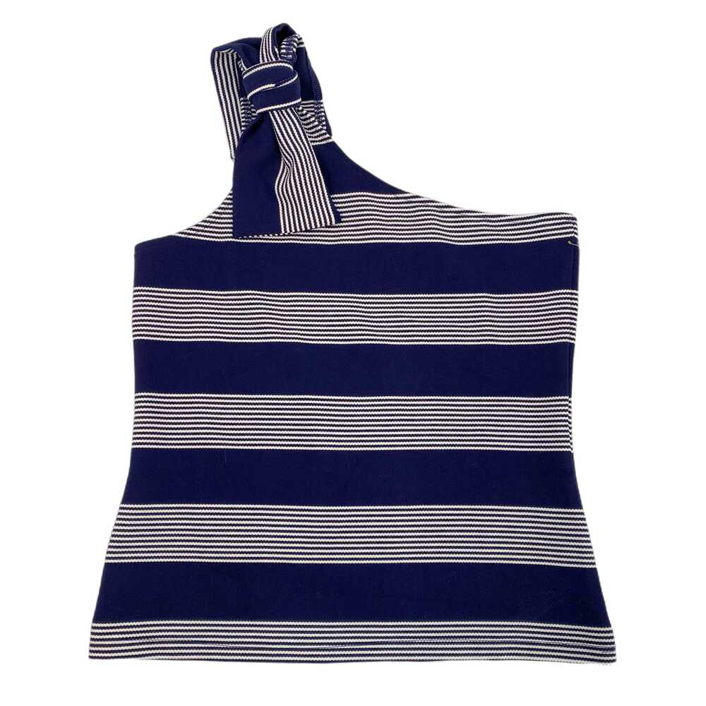 Bishop + Young Blue White Striped One Shoulder Tank | Size S